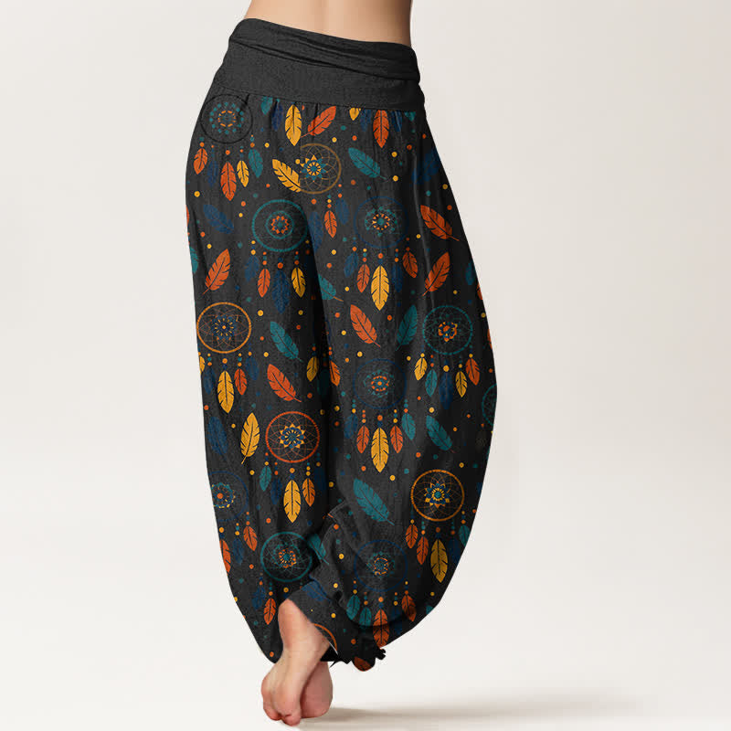 Buddha Stones Pantalon harem femme en coton à motif plumes attrape-rêves et taille élastique - image 10