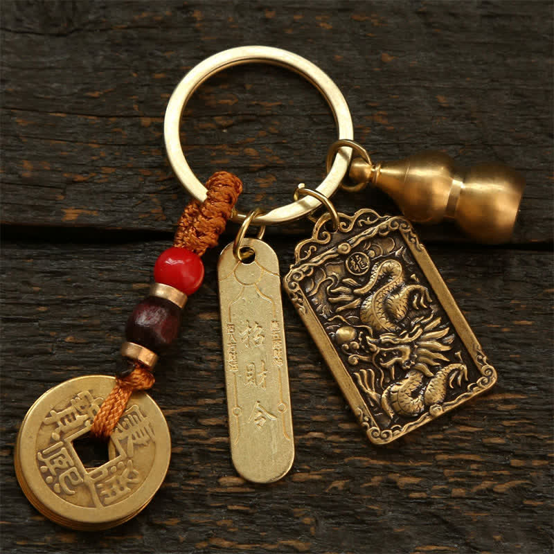 Buddha Stones Porte-clés de protection en forme de gourde, représentant les cinq empereurs du zodiaque chinois en cuivre - Dragon - image 10