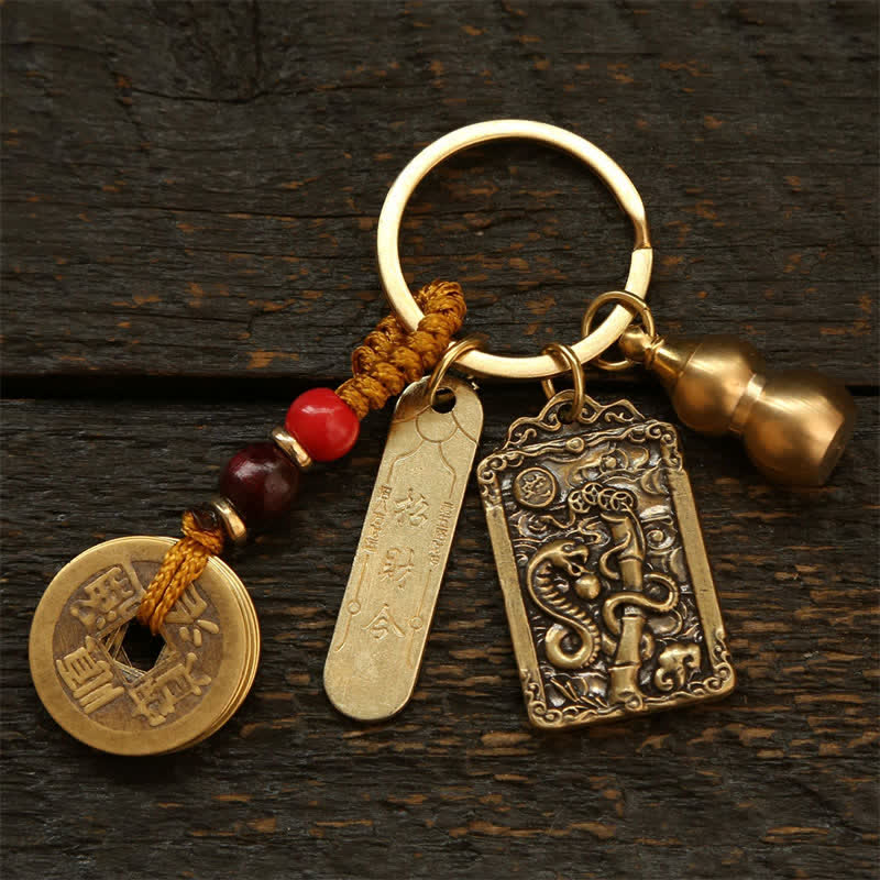 Buddha Stones Porte-clés de protection en forme de gourde, représentant les cinq empereurs du zodiaque chinois en cuivre - Serpent - image 11