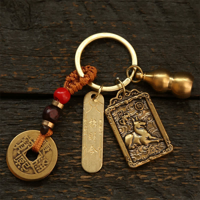 Buddha Stones Porte-clés de protection en forme de gourde, représentant les cinq empereurs du zodiaque chinois en cuivre - Chien - image 19