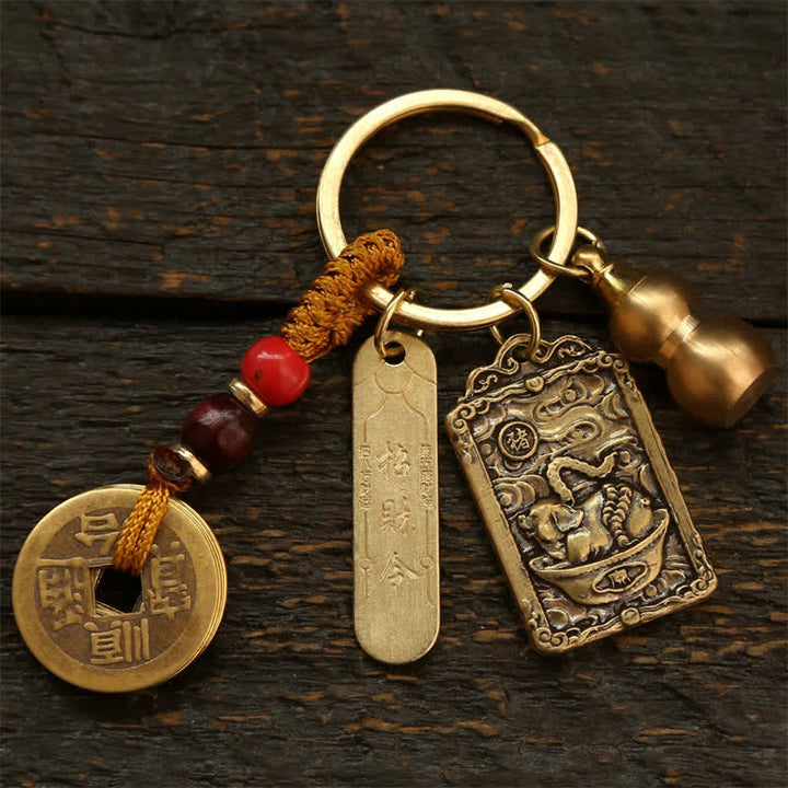 Buddha Stones Porte-clés de protection en forme de gourde, représentant les cinq empereurs du zodiaque chinois en cuivre - Cochon - image 20