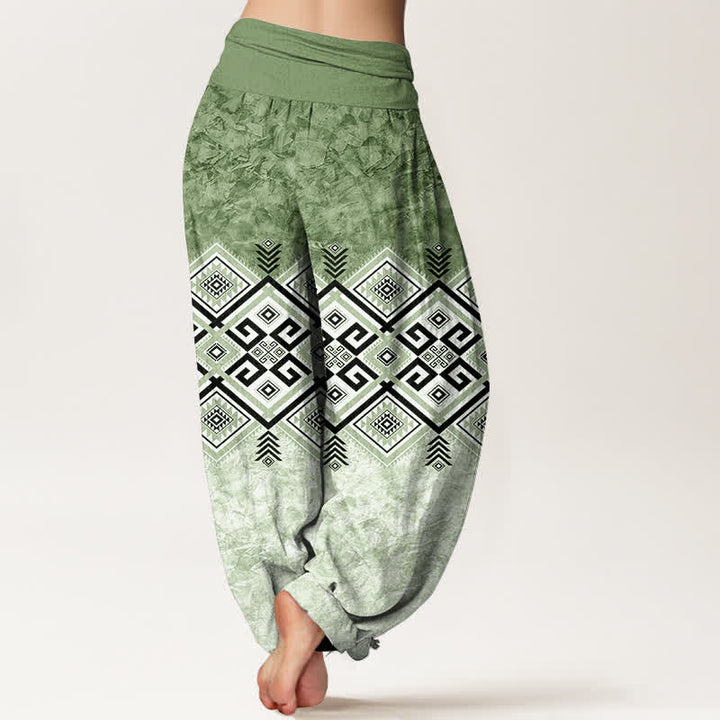 Buddha Stones Pantalon harem à taille élastique pour femme, en coton à motif géométrique tribal - image 2