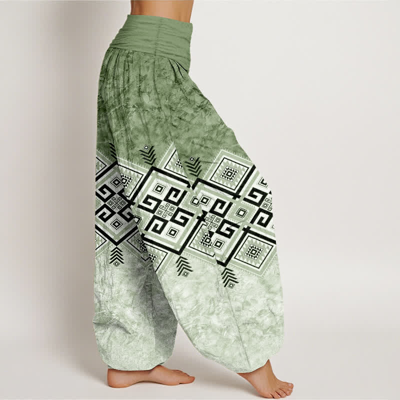Buddha Stones Pantalon harem à taille élastique pour femme, en coton à motif géométrique tribal - image 1