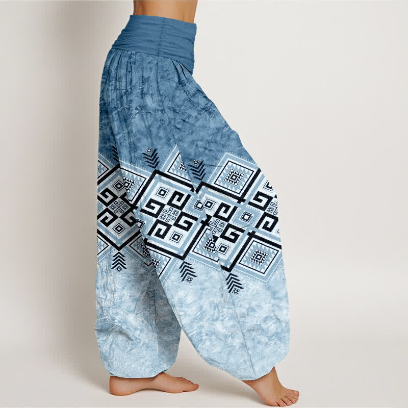 Buddha Stones Pantalon harem à taille élastique pour femme, en coton à motif géométrique tribal - image 6