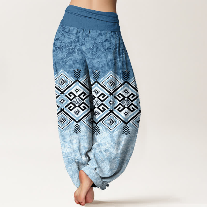 Buddha Stones Pantalon harem à taille élastique pour femme, en coton à motif géométrique tribal - image 7