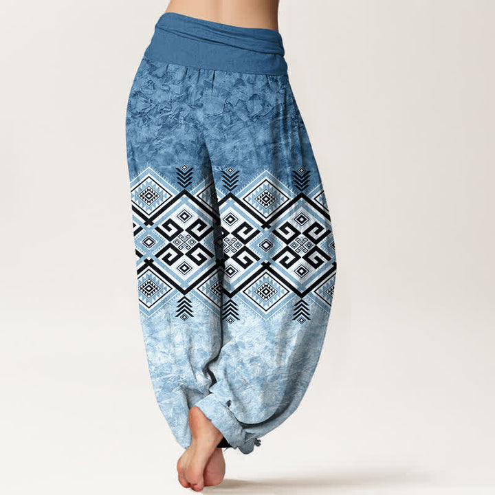Buddha Stones Pantalon harem à taille élastique pour femme, en coton à motif géométrique tribal - image 7
