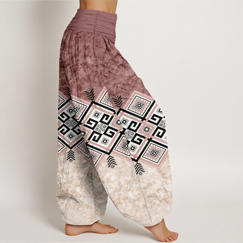 Buddha Stones Pantalon harem à taille élastique pour femme, en coton à motif géométrique tribal - image 9