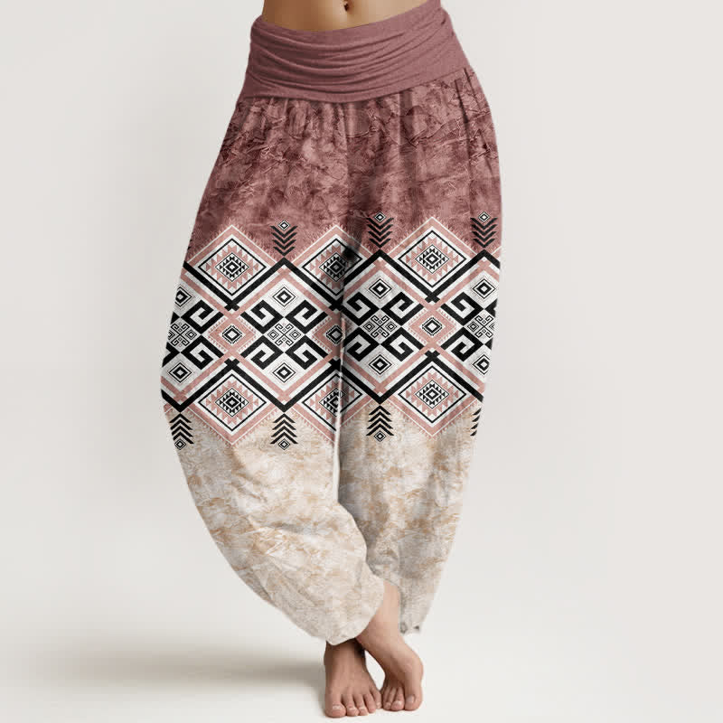Buddha Stones Pantalon harem à taille élastique pour femme, en coton à motif géométrique tribal - Rouge indien - US16，UK/AU20，EU48 (3XL) - image 8