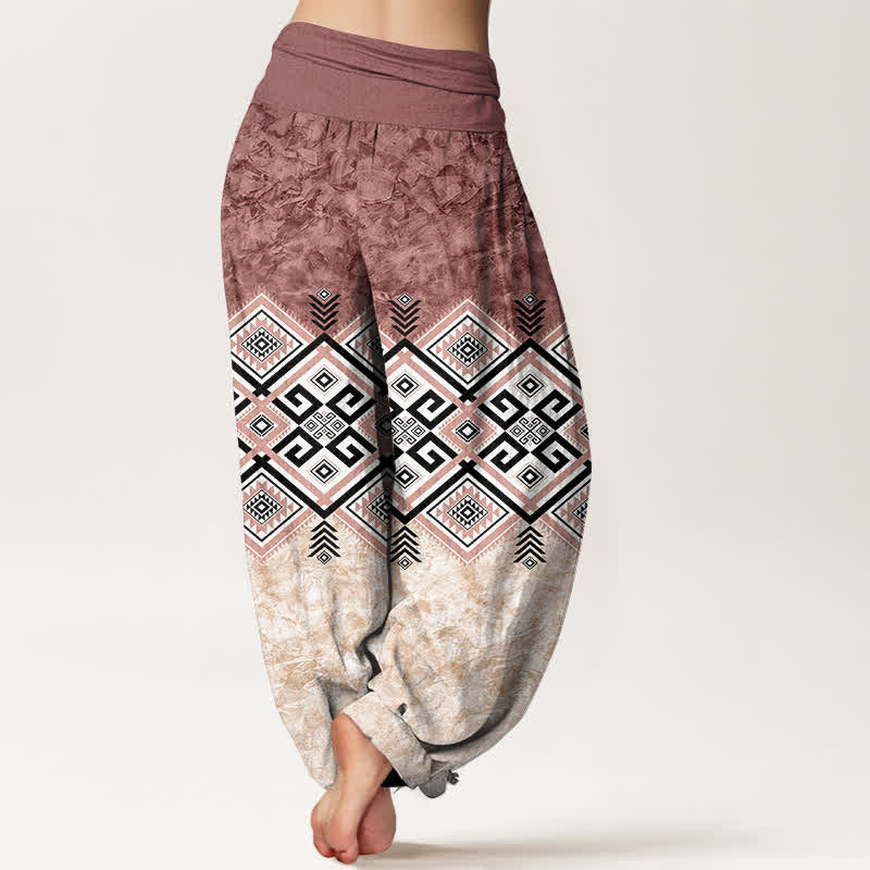 Buddha Stones Pantalon harem à taille élastique pour femme, en coton à motif géométrique tribal - image 10