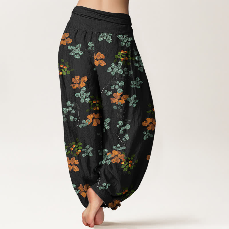 Buddha Stones Pantalon harem à taille élastique pour femme, en coton à motif de fleurs d'oranger et de feuilles de menthe - image 2