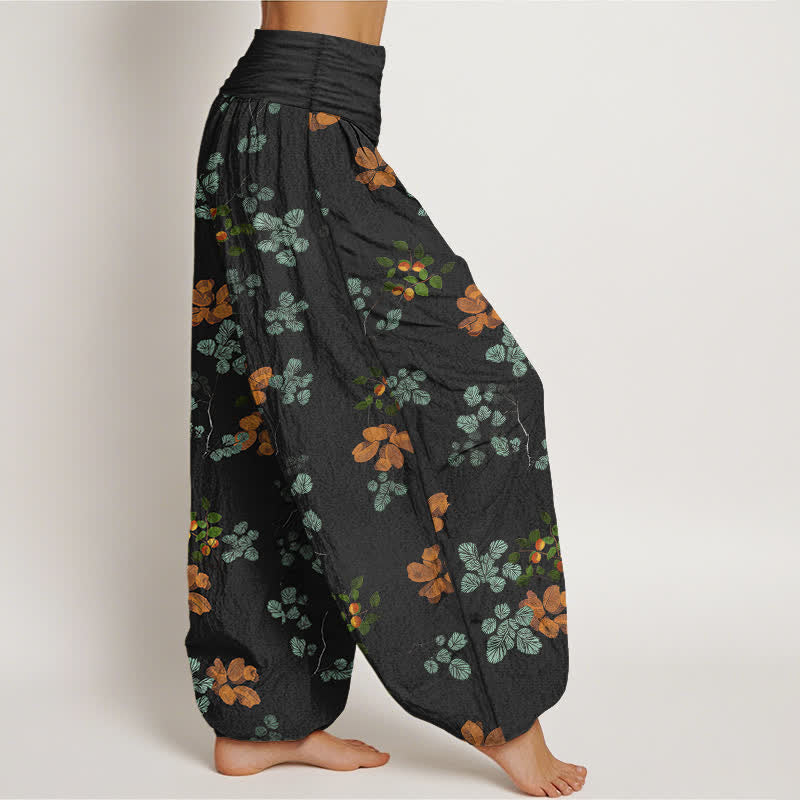 Buddha Stones Pantalon harem à taille élastique pour femme, en coton à motif de fleurs d'oranger et de feuilles de menthe - image 1
