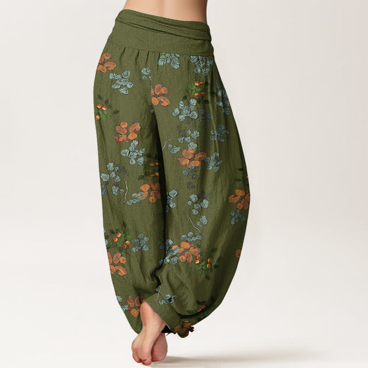 Buddha Stones Pantalon harem à taille élastique pour femme, en coton à motif de fleurs d'oranger et de feuilles de menthe - image 7
