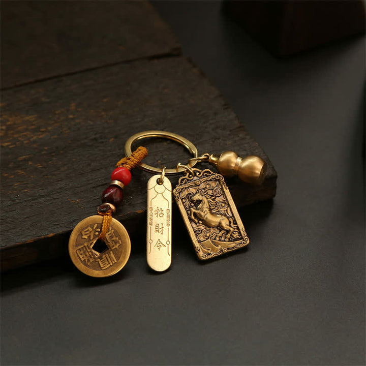 Buddha Stones Porte-clés de protection en forme de gourde, représentant les cinq empereurs du zodiaque chinois en cuivre - image 14