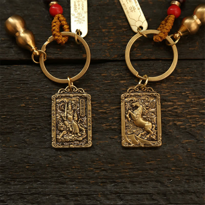Buddha Stones Porte-clés de protection en forme de gourde, représentant les cinq empereurs du zodiaque chinois en cuivre - image 15