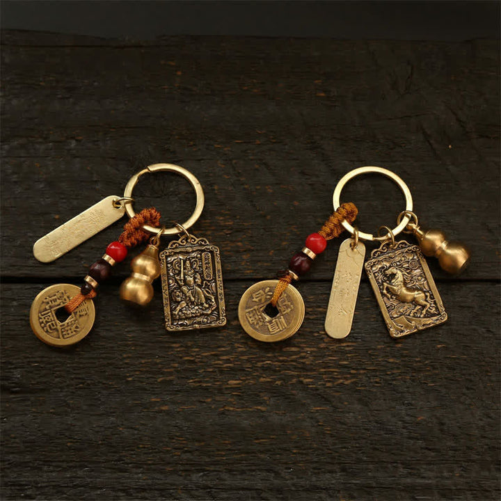 Buddha Stones Porte-clés de protection en forme de gourde, représentant les cinq empereurs du zodiaque chinois en cuivre - image 16