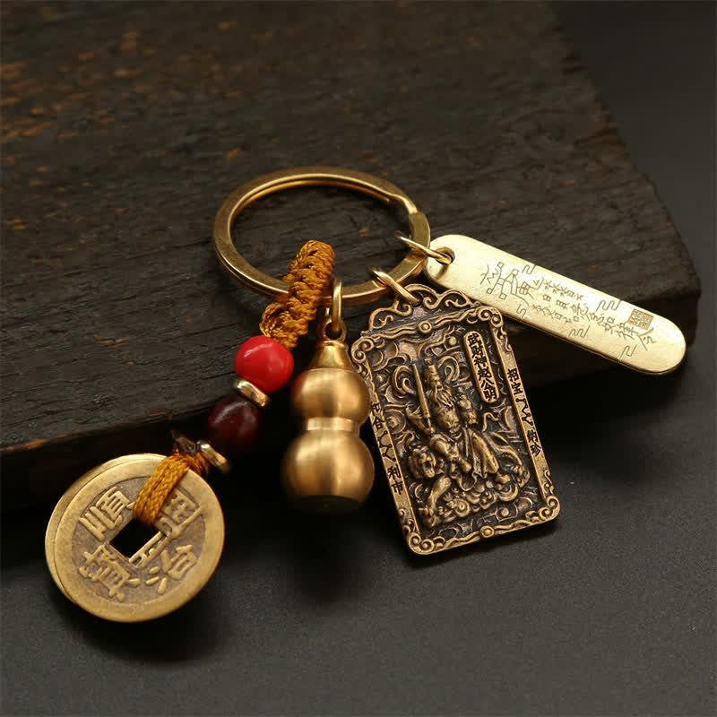 Buddha Stones Porte-clés de protection en forme de gourde, représentant les cinq empereurs du zodiaque chinois en cuivre - image 24