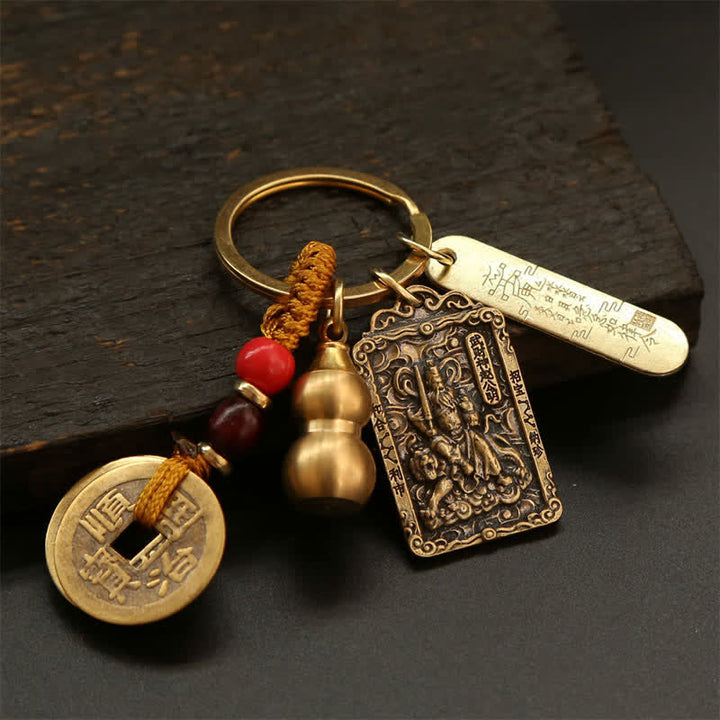 Buddha Stones Porte-clés de protection en forme de gourde, représentant les cinq empereurs du zodiaque chinois en cuivre - image 24