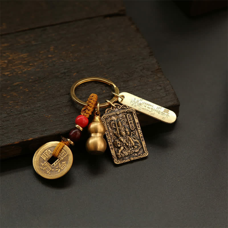 Buddha Stones Porte-clés de protection en forme de gourde, représentant les cinq empereurs du zodiaque chinois en cuivre - image 25