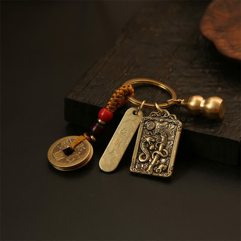 Buddha Stones Porte-clés de protection en forme de gourde, représentant les cinq empereurs du zodiaque chinois en cuivre - image 12