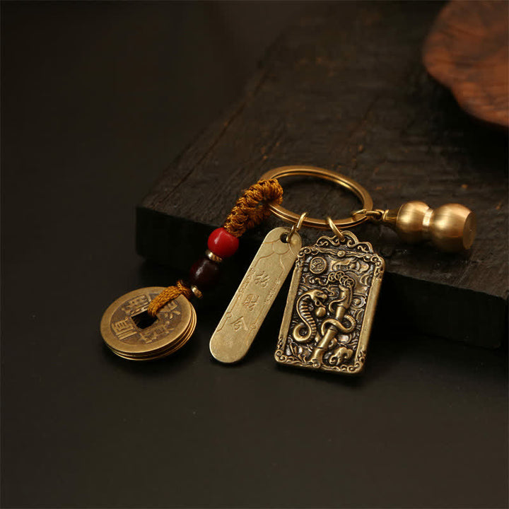Buddha Stones Porte-clés de protection en forme de gourde, représentant les cinq empereurs du zodiaque chinois en cuivre - image 12