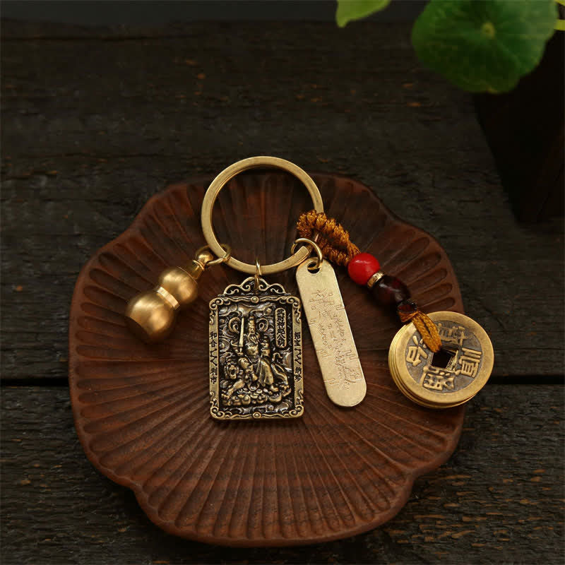 Buddha Stones Porte-clés de protection en forme de gourde, représentant les cinq empereurs du zodiaque chinois en cuivre - image 23