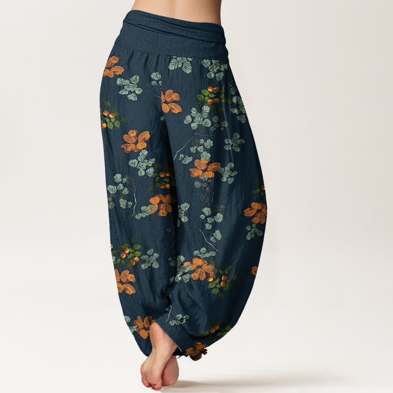 Buddha Stones Pantalon harem à taille élastique pour femme, en coton à motif de fleurs d'oranger et de feuilles de menthe - image 10