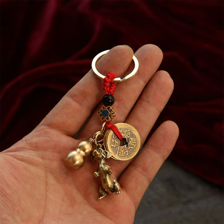 Buddha Stones Porte-clés en cuivre en forme de gourde, symboles de richesse et représentant les cinq empereurs du zodiaque chinois - image 18