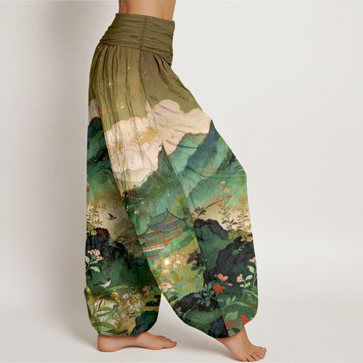 Buddha Stones Pantalon harem à taille élastique pour femme, motif soleil Cotton Mountain Pavilion - image 6