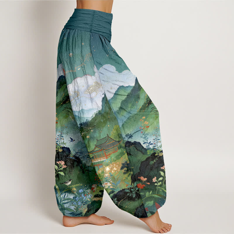 Buddha Stones Pantalon harem à taille élastique pour femme, motif soleil Cotton Mountain Pavilion - image 9