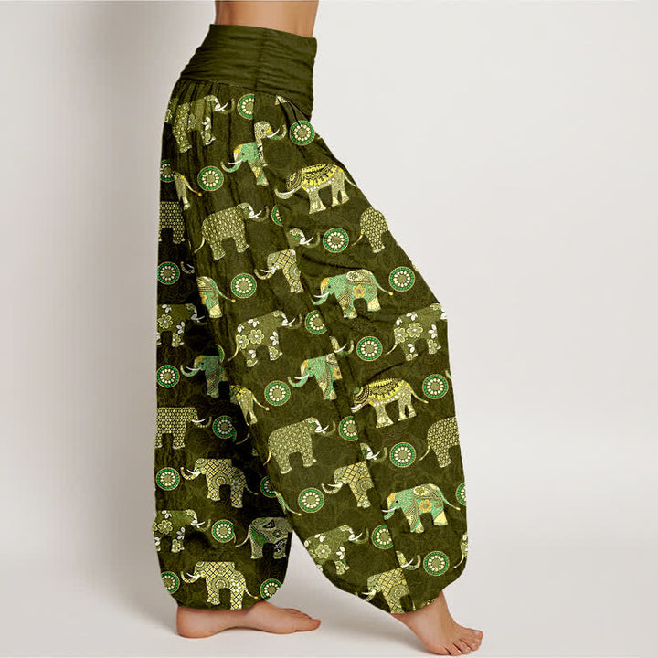 Buddha Stones Pantalon harem à taille élastique pour femme, motif mandala éléphant en coton - image 6