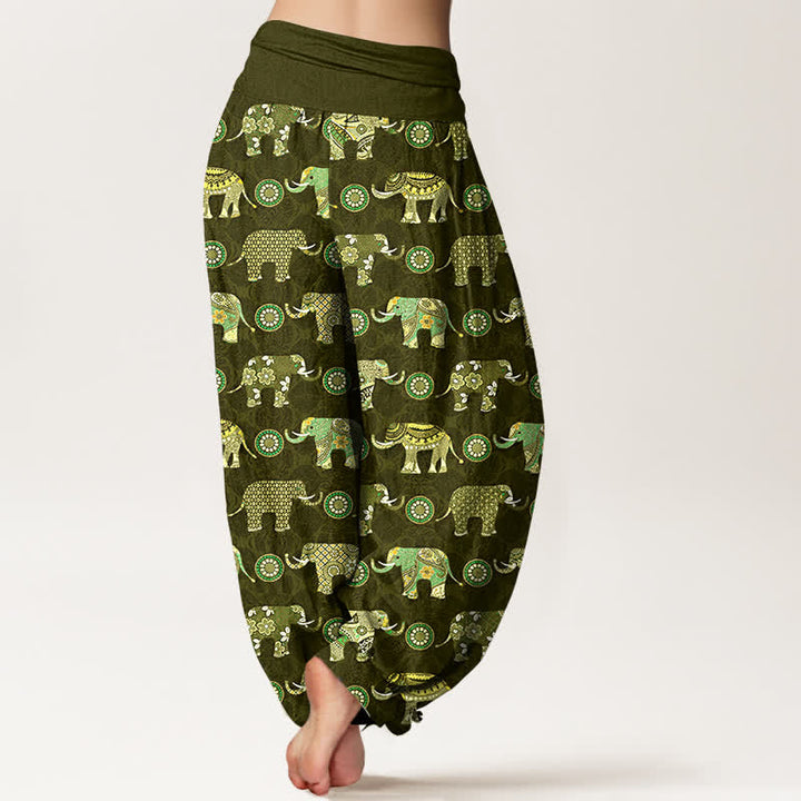 Buddha Stones Pantalon harem à taille élastique pour femme, motif mandala éléphant en coton - image 7