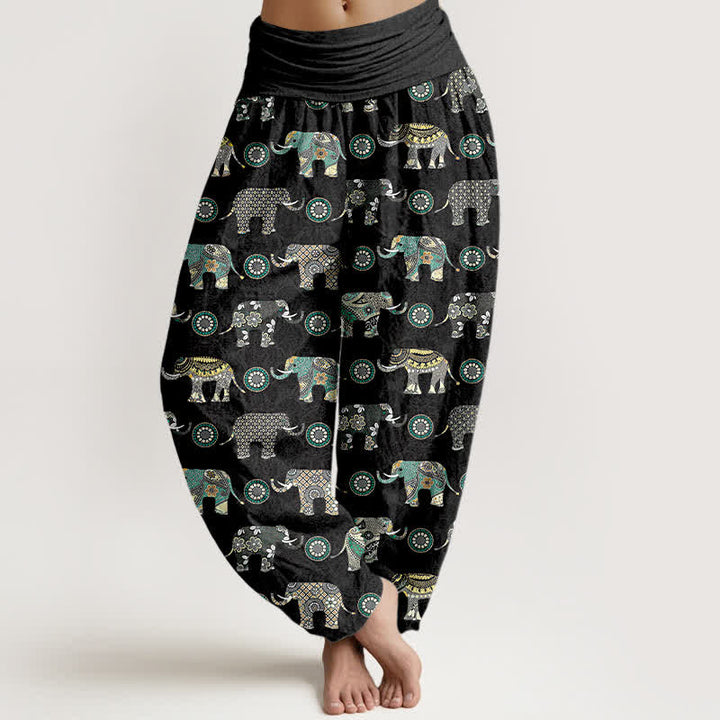 Buddha Stones Pantalon harem à taille élastique pour femme, motif mandala éléphant en coton - Gris ardoise - US16，UK/AU20，EU48 (3XL) - image 8