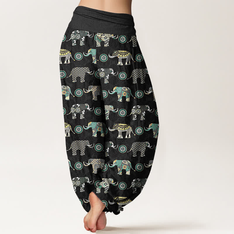Buddha Stones Pantalon harem à taille élastique pour femme, motif mandala éléphant en coton - image 10