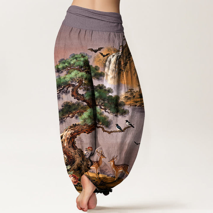 Buddha Stones Pantalon harem à taille élastique pour femme, motif cerf et pin de Cotton Mountain - image 7