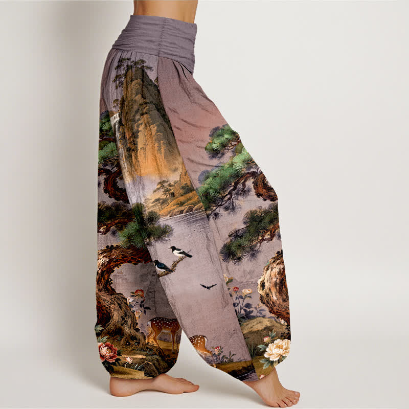 Buddha Stones Pantalon harem à taille élastique pour femme, motif cerf et pin de Cotton Mountain - image 6