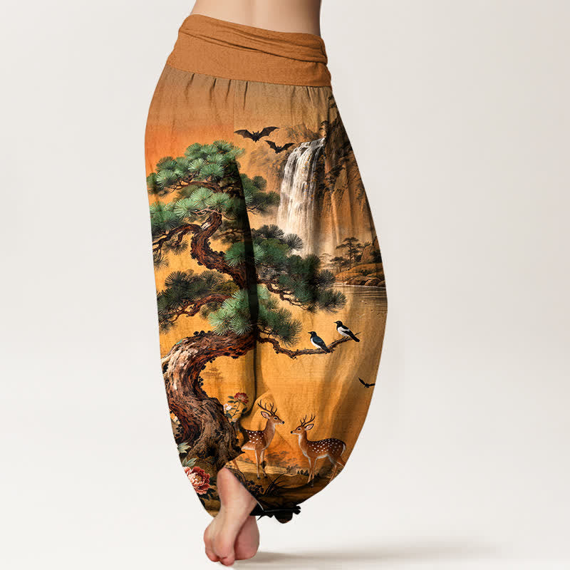 Buddha Stones Pantalon harem à taille élastique pour femme, motif cerf et pin de Cotton Mountain - image 10