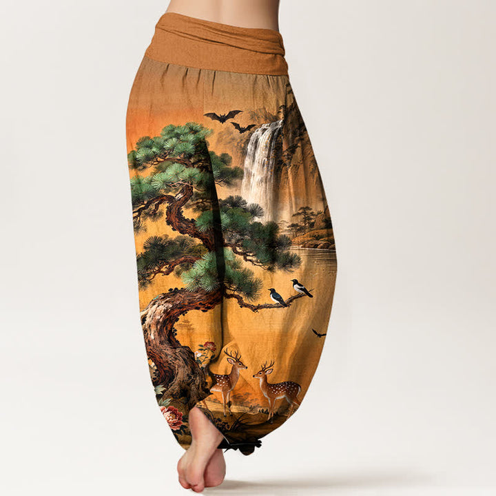 Buddha Stones Pantalon harem à taille élastique pour femme, motif cerf et pin de Cotton Mountain - image 10