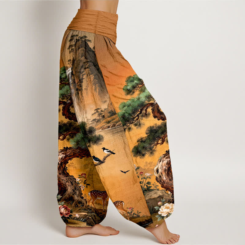 Buddha Stones Pantalon harem à taille élastique pour femme, motif cerf et pin de Cotton Mountain - image 9