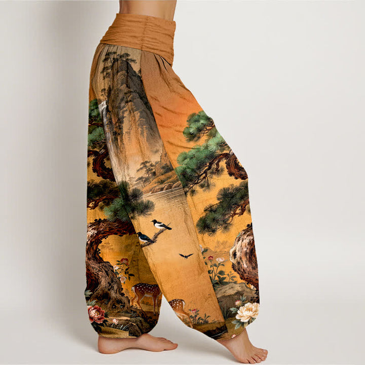 Buddha Stones Pantalon harem à taille élastique pour femme, motif cerf et pin de Cotton Mountain - image 9