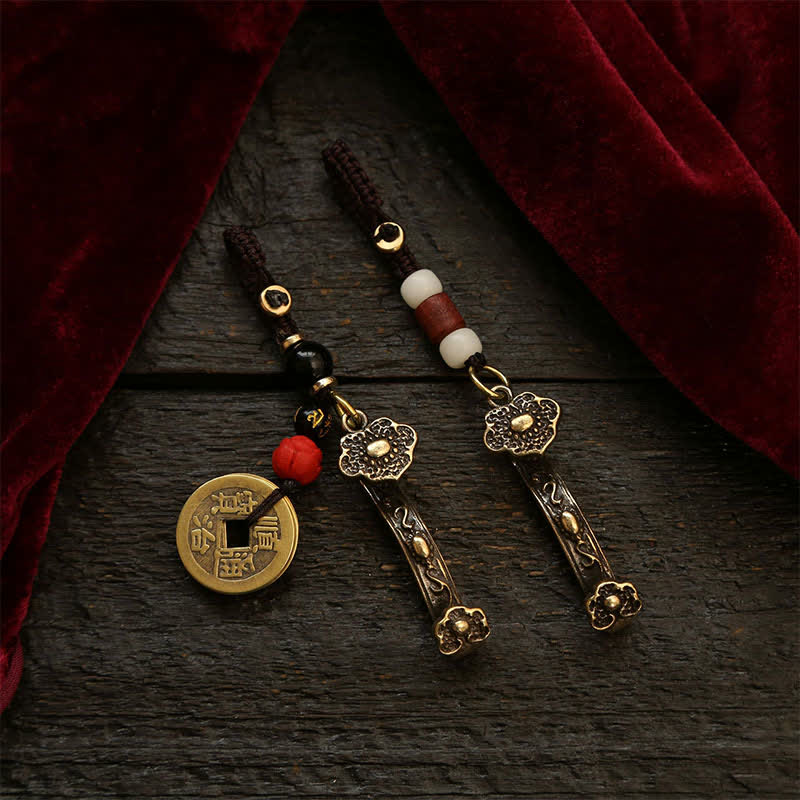 Buddha Stones Porte-clés en cuivre Pi Xiu, pièce chinoise Ruyi Lotus, symbole de richesse - image 9
