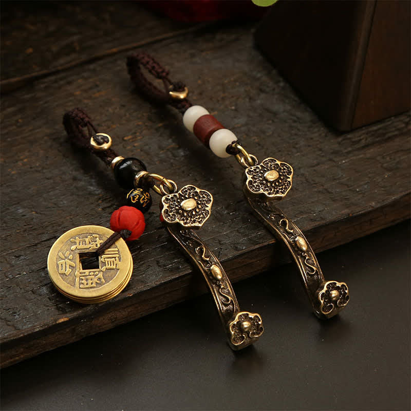 Buddha Stones Porte-clés en cuivre Pi Xiu, pièce chinoise Ruyi Lotus, symbole de richesse - image 0