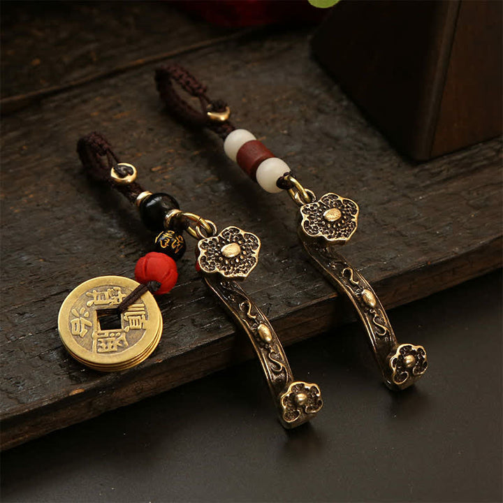 Buddha Stones Porte-clés en cuivre Pi Xiu, pièce chinoise Ruyi Lotus, symbole de richesse - image 0