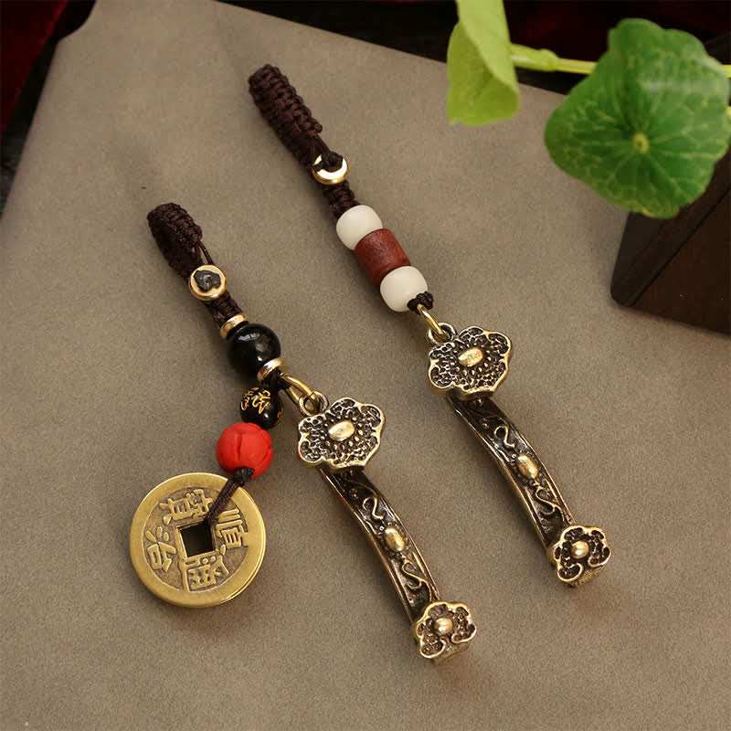 Buddha Stones Porte-clés en cuivre Pi Xiu, pièce chinoise Ruyi Lotus, symbole de richesse - image 10