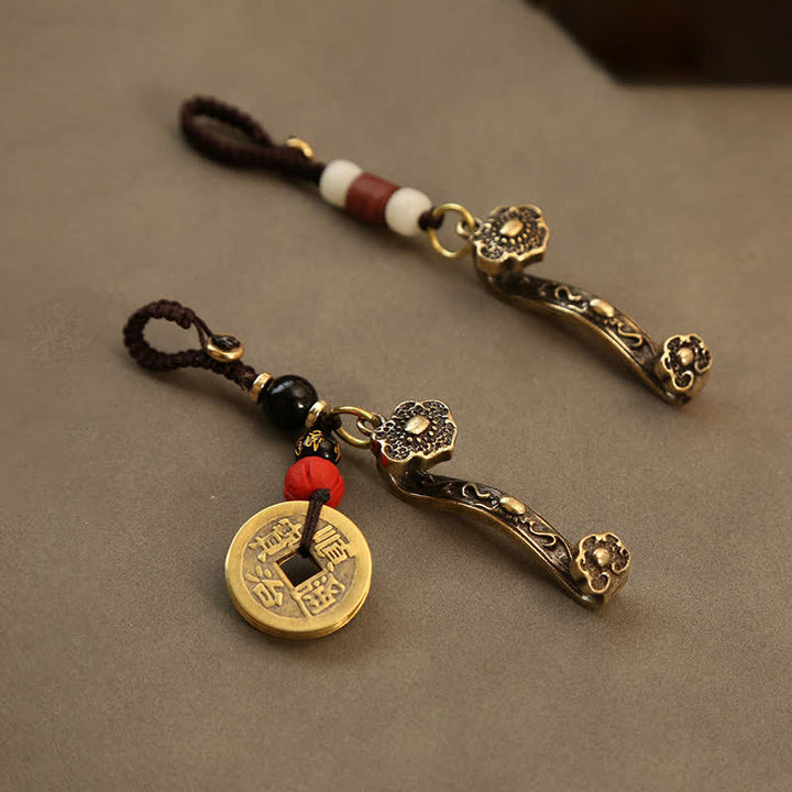 Buddha Stones Porte-clés en cuivre Pi Xiu, pièce chinoise Ruyi Lotus, symbole de richesse - image 11