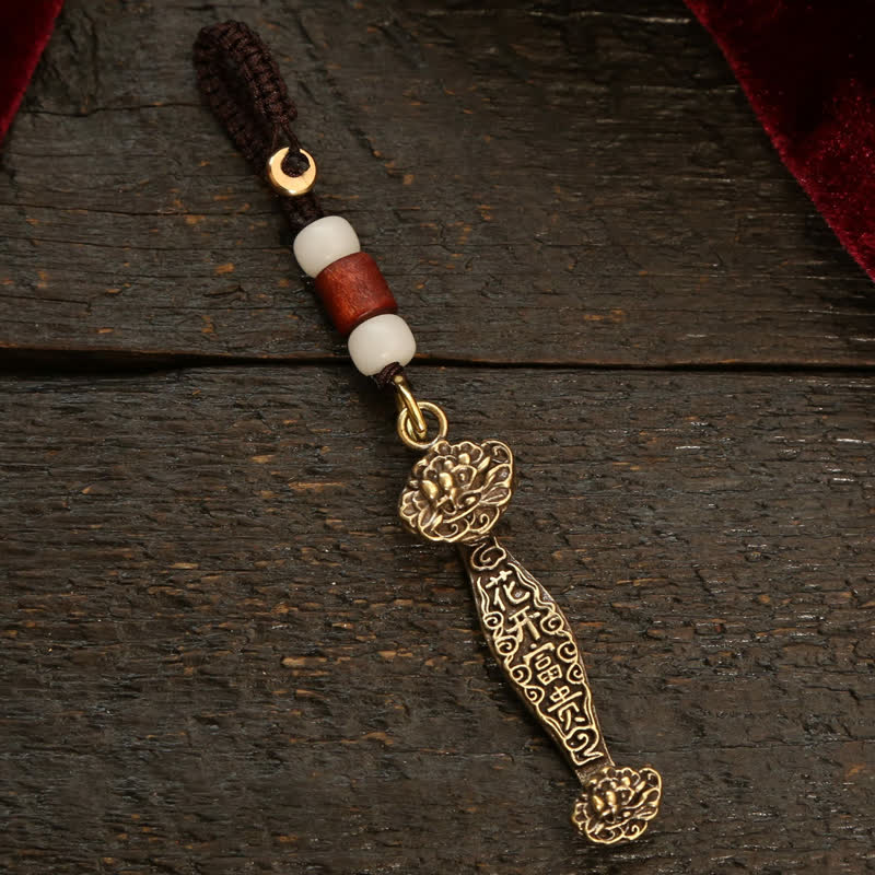 Buddha Stones Porte-clés en cuivre Pi Xiu, pièce chinoise Ruyi Lotus, symbole de richesse - Lotus à perles blanches - image 26