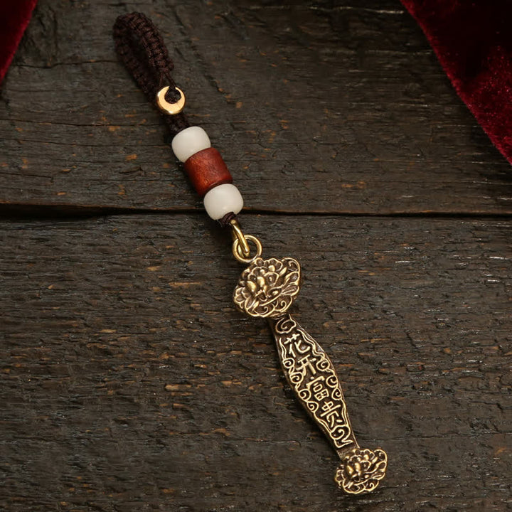 Buddha Stones Porte-clés en cuivre Pi Xiu, pièce chinoise Ruyi Lotus, symbole de richesse - Lotus à perles blanches - image 26