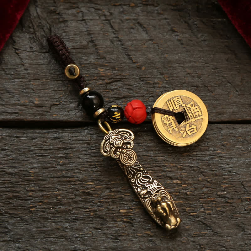 Buddha Stones Porte-clés en cuivre Pi Xiu, pièce chinoise Ruyi Lotus, symbole de richesse - Pièces Pi Xiu - image 23