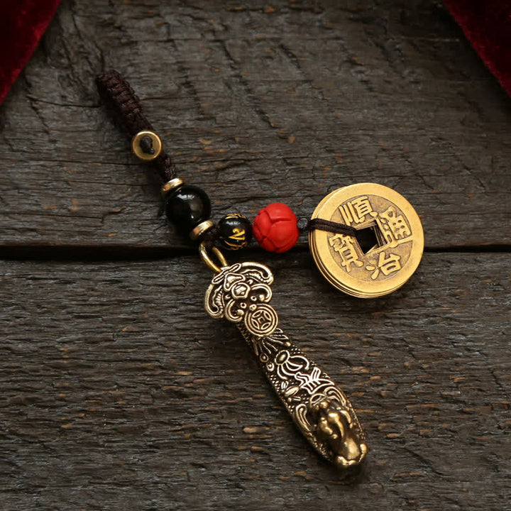 Buddha Stones Porte-clés en cuivre Pi Xiu, pièce chinoise Ruyi Lotus, symbole de richesse - Pièces Pi Xiu - image 23