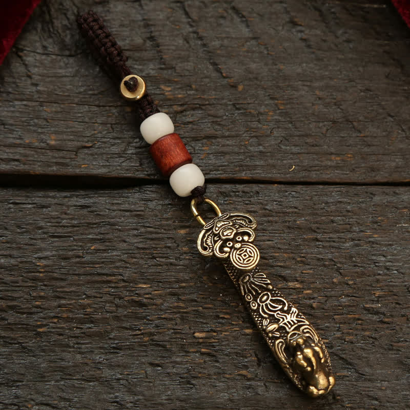 Buddha Stones Porte-clés en cuivre Pi Xiu, pièce chinoise Ruyi Lotus, symbole de richesse - Pi Xiu en perles blanches - image 22