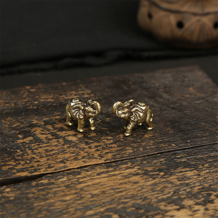 Buddha Stones Porte-clés en laiton en forme d'éléphant, de cinq pièces d'empereur et de gourde Pi Xiu, symboles de sagesse - image 14